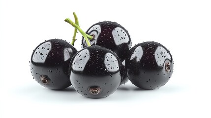 Wall Mural - Ripe black currants, isolated on white background, glossy and detailed