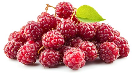 Wall Mural - Soft red mulberries, isolated on white background, detailed and vibrant