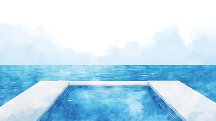 Wall Mural - Watercolor Painting of an Infinity Pool Overlooking the Ocean.