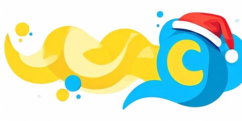 Aufkleber - A blue and yellow logo with a red hat on top