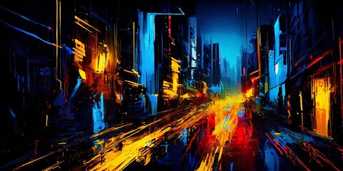 Poster - A city street with a lot of traffic and buildings