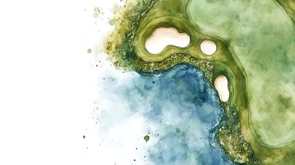 Sticker - Watercolor Painting of a Golf Course with Water Hazard.