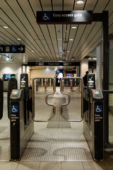 easy access gate at Town Hall Station in Sydney, New South Wales, Australia. The gate is designed for wheelchair users and those with mobility issues, ensuring accessibility in public transportation