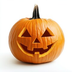 Halloween holiday carved pumpkin isolated over white background closeup view