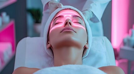futuristic facial treatment featuring glowing holographic skincare technology in a sleek high tech s