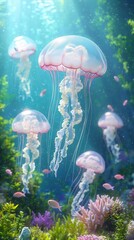 Wall Mural - Jellyfish swimming in the ocean.