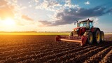 Efficient Potato Harvest in Progress with Harvester and Tractors Working in a Rural Field under Sunny Skies Capturing the of Modern Machinery and Traditional Farming