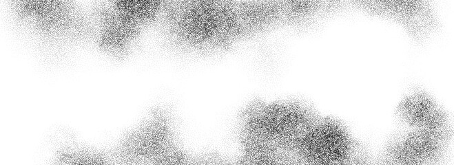 Poster - Smoke cloud stippled gradient texture. Grunge fluid fume grain background. Gritty noise fog dot work wallpaper. Black and white dots, speckles, sand particles, granules overlay. Vector grey backdrop