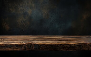 Poster - Dark rustic wooden table top with dark textured background.