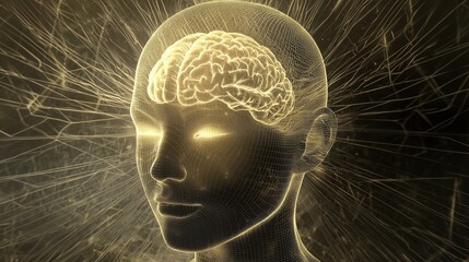 Poster - Translucent 3D Model of a Human Head with Inner Brain
