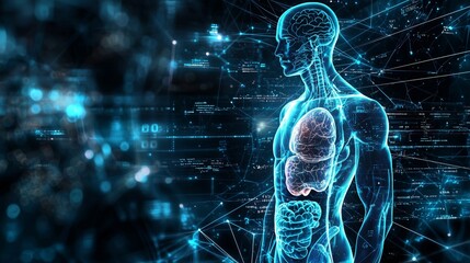 Poster - Futuristic 3D Human Model with Translucent Features
