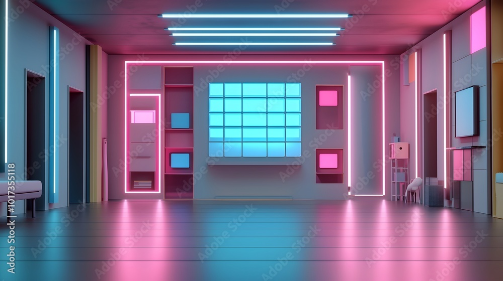 Visionary 3D printed architectural structures featuring futuristic neon ...