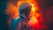 © Erika - un fondo del universo en el espacio exterior con un niño pequeño imaginando ser astronauta en el futuro dentro de la galaxia