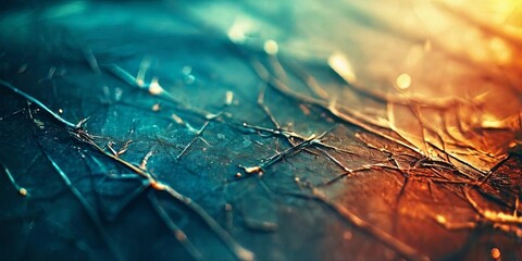 Aufkleber - A blurry image of a blue and orange background with a lot of broken glass