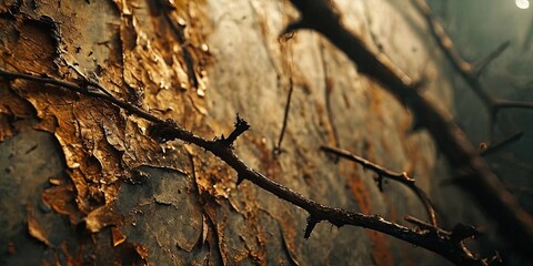 Poster - A close up of a wall with a few branches sticking out of it