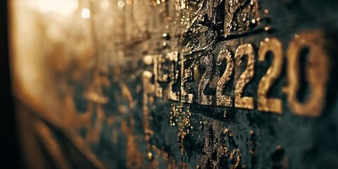 Aufkleber - The image is a close up of a wall with numbers and letters on it
