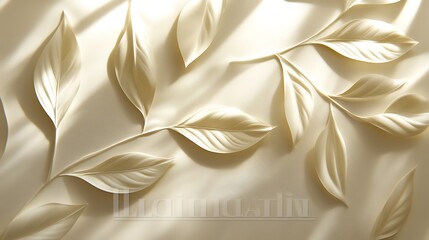 Poster - A soft, elegant pattern of cream-colored leaves arranged artistically against a smooth background, creating a tranquil and sophisticated atmosphere.