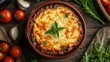 © Taqinaya - Delicious moussaka, a Greek casserole featuring layers of eggplant, rich meat ragu, and melted cheese, baked to golden perfection for a satisfying meal. Culinary delight concept