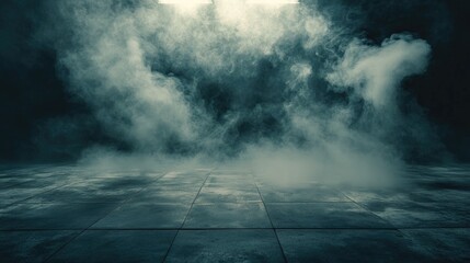 Poster - mystical smoke filled empty floor in dimly lit space