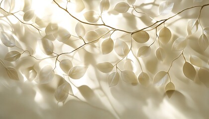 Fototapete - A delicate arrangement of pale leaves illuminated softly, creating an ethereal and tranquil atmosphere.