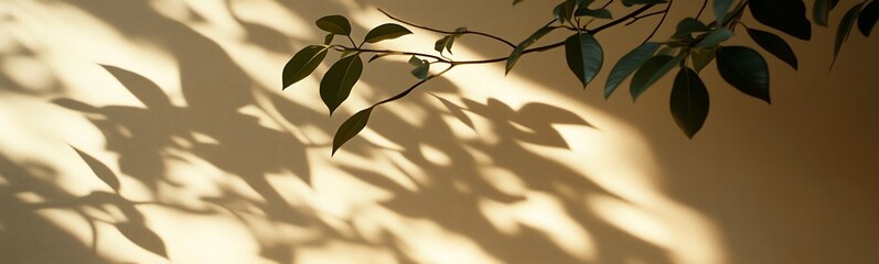 Poster - A delicate branch casts intricate shadows on a softly lit wall, creating a serene and artistic interplay of light and foliage.