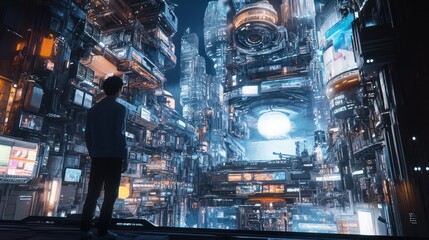 A designer carefully executing an idea for a futuristic urban space, digitally rendering a modern cityscape with vibrant 3D models and detailed architectural elements.