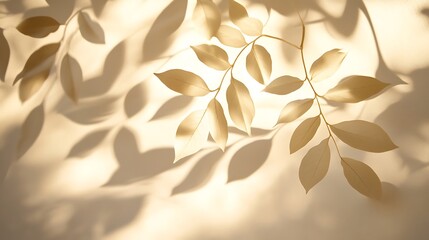 Leinwandbilder - The image features soft, golden leaves casting delicate shadows on a light background, creating a serene and calming atmosphere.
