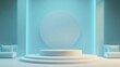 © chesleatsz - Minimalist 3D Render of a White Circular Pedestal with Blue Background