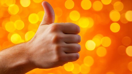 A thumbs-up hand gesture, with a bright and positive background