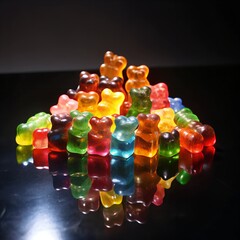 Gummy Bears Piled on Black Surface – Premium AI Photo