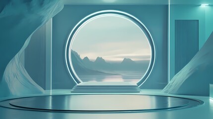 Wall Mural - Digital Technology Blue Circular Poster Background with generative