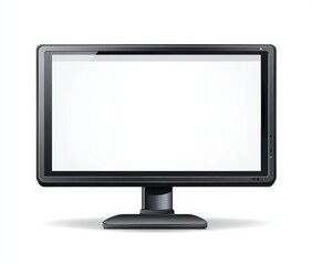 Canvas Print - A black computer monitor with a blank white screen isolated on a white background.