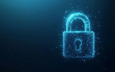 Poster - Blue glowing padlock symbol on a dark background.