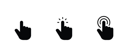 Poster - hand click icon set. pointer icon. clicking cursor, pointing hand clicks icons