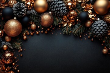 Black and gold Christmas decorations background