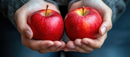 Canvas Print - Close-up of two red apples in hands.