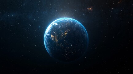 Wall Mural - a stunning view of planet earth from space, showing the bright city lights of north america. the pla