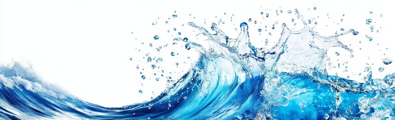 Aufkleber - Blue ocean wave with splashes and bubbles, isolated on white background.