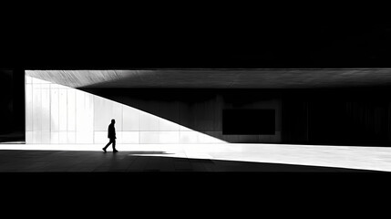 Dramatic, monochrome architectural photography highlighting the play of light and shadow in a modern building, documentary, visual impact. Light and Shadow Play. Illustration