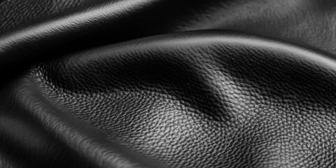 Poster - Black leather background showing soft wavy texture with light reflections