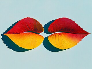 Poster - Minimalist Autumn Leaf Lips Art - Vibrant Conceptual with Creative Negative Space