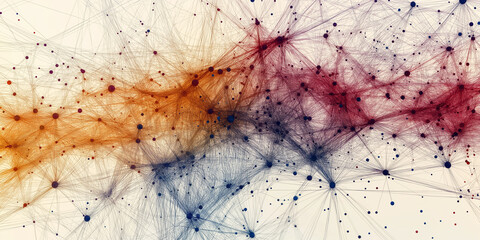 Fototapete - Complex network of connections forming from nodes on white background