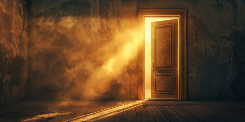 Aufkleber - Light beam shining through open door into dark room
