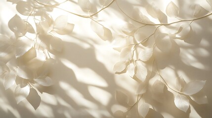 Poster - A soft, ethereal background featuring delicate white leaves casting gentle shadows on a light surface.