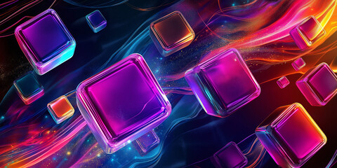 Poster - Abstract colorful cubes floating in motion background