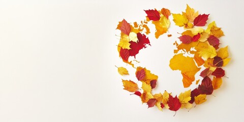 Canvas Print - Minimalist Globe Formed by Colorful Autumn Leaves