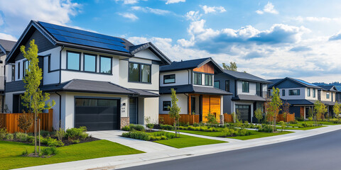 Poster - Modern suburban houses using solar energy on a sunny day