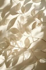 Poster - A serene composition of translucent leaves casting delicate shadows on a soft, neutral background, creating a peaceful and airy atmosphere.