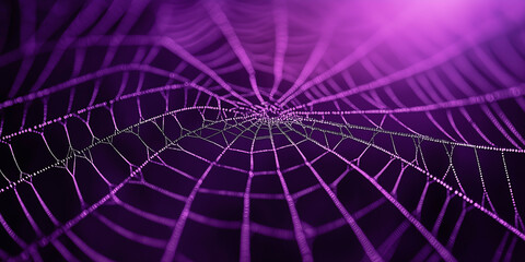 Aufkleber - Dewy spider web glowing purple in the night
