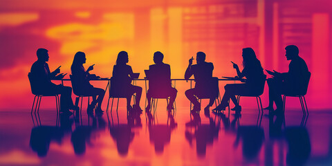 Poster - Silhouette business people having a corporate meeting discussion concept